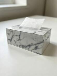 White Marble Texture Paper Towel Box, Pu Leather With White Stitching Tissue Box Holder, Bathroom Organizer, Bathroom Decor, Fall Decor, Back To School - White Marble - View 7