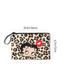 Betty Boop x SHEIN Retro Leopard Print Cartoon Zipper Pouch, Lightweight, Works As Makeup Bag, Digital Accessory & Small Stuff Storage Pouch - leopard print - View 6