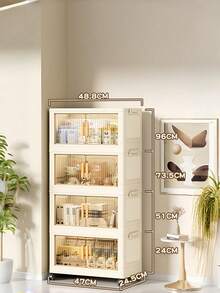 1pc 40cm/50cm Width Folding Storage Cabinet,Clothes Closet Storage Box, Home Storage PortableWardrobe, Double Door Folding Box, 1-6 LayersOptional, Thickened Double Door With Wheels StorageCabinet, Home Use No-Installation Shelving Unit - Transparent Door - View 8