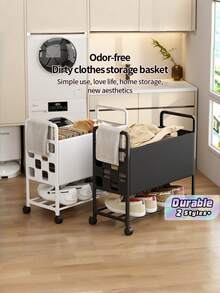 Dirty Clothes Basket/Home Use With Wheels, Movable Bedroom Dirty Clothes Cart/Storage Rack, Bathroom/Shower, Laundry Storage Bin - View 1