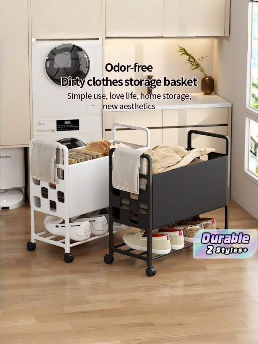 Dirty Clothes Basket/Home Use With Wheels, Movable Bedroom Dirty Clothes Cart/Storage Rack, Bathroom/Shower, Laundry Storage Bin - View 1