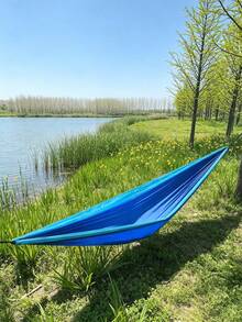 1pc Portable Two Tone Nylon Hammock With Carabiners Rope Storage Bag, Outdoor Camping Garden Swing Bed For Single Double Use - multicolor - View 7