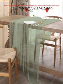 Pearled Sheer Fabric Wedding Decor Backdrop Transparent Pearl Beaded Table Runner Arch Decorations Photography Background Bridal Shower Reception Party Decor - Green - View 5