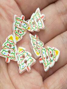 20Pcs50Pcs100Pcs150Pcs Mixed Christmas Tree Sewing Buttons 5 Styles Two Holes Colorful Printed Decorative Buttons DIY Handmade Accessories For Holiday Clothing Garment Craft Decoration - multicolor - View 8