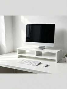 1pc Wooden Monitor Stand For Desk, Monitor Riser, Wooden Monitor Riser Desk Storage Cabinet, Computer Tv Shelf, Saving Desk Space Elevating Computer Stand With Keyboard Management, For Office And Dormitory Use, School Supplies, Back To School - Multicolor - View 7
