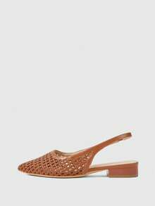 Sleekvia Women's Popular Summer Fashion Simple Weaving Hollow And Breathable, Slip-On Pointed Back Lift With Flat Yellow-Brown Sandals Fall Shoes - yellowish brown - View 2