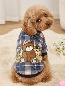 PETSIN 1 Piece Of Three Teddy Bear Plaid Flannel Pet , Black Flannel Thick Warm Pet Clothing - Multicolor - View 3