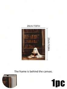 Muroi Mono 1pc Dark Academia Canvas Wall Art, Retro Painting Of Cute White Ghost Reading Book In Old Library, Gothic Spooky Art Print Poster, Home Aesthetic Wall Hanging Decor For Living Room Bedroom Halloween Decor - multicolor - View 17