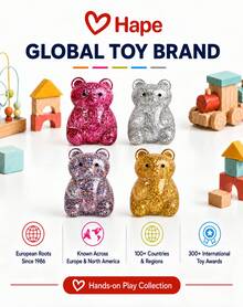 1pc Silver Glitter Bear Squeeze Figure With Clear Jelly Texture, Sparkle Filled Animal Shape In Blue Striped Window Box, Soft Handheld Ornament For Desk Decor, Shelf Display And Travel Carry - Multicolor - View 7
