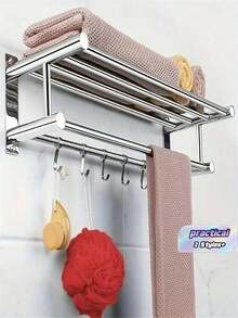 5-Hook Stainless Steel Rust-Proof Towel Bar, Shower Caddy Organizer Rack For Bathroom, Holds Towels, Robes, Loofah - Silver - View 1