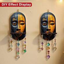 Retro Wooden Handicraft Bohemian Style Candlestick Wall Lamp Stand Crystal Display Stand Home Wall Decoration Item. - multicolor - View 4
