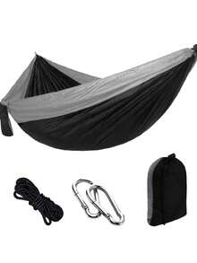 1pc Portable Two Tone Nylon Hammock With Carabiners Rope Storage Bag, Outdoor Camping Garden Swing Bed For Single Double Use - multicolor - View 15