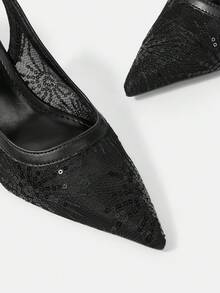 CUCCOO HITCHD Ladies Spring And Summer New Black Fairy Mesh Sequined Pointed High Heels Shoes Slingback Buckle Design Gentle Style Dating High Heels Fall Shoes - Black - View 5