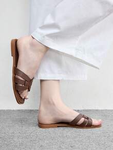 CUCCOO BIZCHIC 新款夏季棕色海灘度假休閒女款平底涼鞋 - 咖啡 - 查看 4