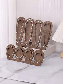 1pc Vintage Walnut Wood Multi Tier Bracelet Display Stand Creative Jewelry Holder Rack For Wristband Beaded Chain Bangles Desktop Organizer Showcase Retail Home Decor Stocking Fillers Christmas Gift Idea Must Haves - Brown - View 3