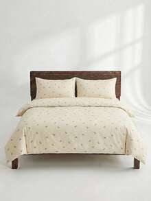 Veyra Day 3pcs Creamy Bow Duvet Cover Set, Soft Polyester Creamy & Blue Bowknot Bedding Set With Zipper Closure & 2 Pillow Shams (No Insert) - Multicolor - View 6