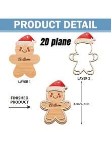 1/2/4/6Pcs Personalized Gingerbread Man Ornament With Red Bow, Customizable Name. Perfect For Boosting Festive Atmosphere During Christmas. Ideal As Tree Decor, Backpack Charm And Holiday Gift. - Multicolor - View 4