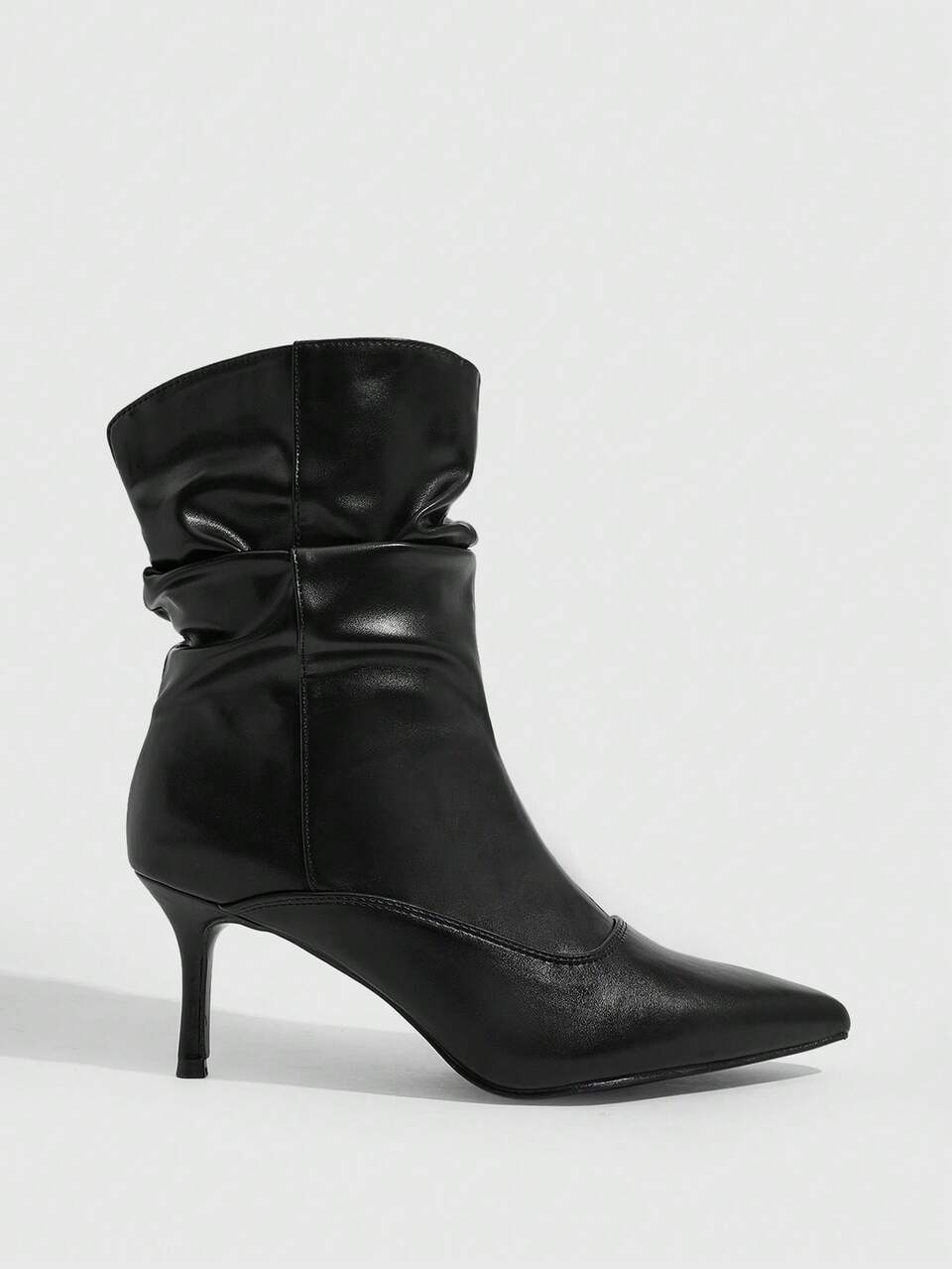 CUCCOO SZL Women's Elegant Sexy Black Pleated Stiletto High Heel Pointed Toe Calfskin Boots