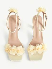 CUCCOO CHICEST Summer Yellow Sardine Flower Square Toe Thick Heel Elegant Fairy Style Roman Ladies High Heel Sandals - Yellow - View 10