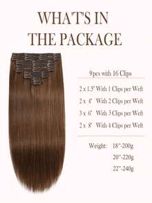 9pcs 200g/220g/240g Lace Bace 6# Medium Brown Clip In 100% Remy Human Hair Extension Cuticle Aligned Double Drown Clip Ins For Thin Hair Woman Natural Look Top Quality - S6 - View 3