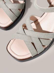 Styleloop Cross-Heeled Women's Slippers, Bohemian Holiday Style, French Elegance, A Must For Summer Travel - Light Grey - View 6
