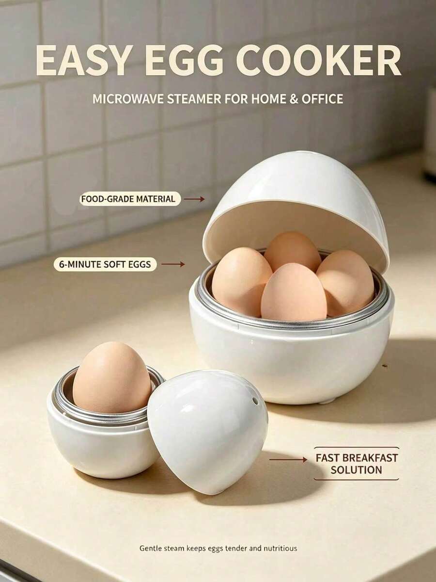Teckwe Microwave Egg Cooker | Portable Large And Small Aluminum Egg-Shaped Steamers, Creative Egg Cooking Cups, Soft/Hard-Boiled Egg Maker, Compact Design For Quick Breakfast Preparation, Perfect For Offices, Dorms, And Small Kitchens.