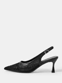 CUCCOO HITCHD Ladies Spring And Summer New Black Fairy Mesh Sequined Pointed High Heels Shoes Slingback Buckle Design Gentle Style Dating High Heels Fall Shoes - Black - View 7