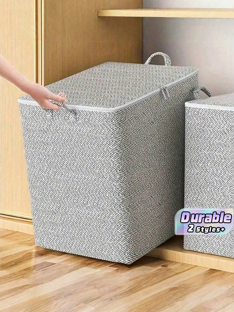 1PC/2PCS Modern Fabric Storage Box-Large Capacity, Durable, Waterproof, Foldable, Ideal For Storing Clothes, Bedding, Toys, Home And Automotive Supplies, Bed Storage Box With Cover, Classic Style Durable Fabric Storage Box, Bed Storage Box - Multicolor - View 1
