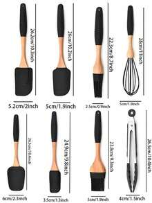 Haus Hana Silicone Baking Set Silicone Scraper 10-Piece Integrated Oil Brush Cake Cream Spatula Set Cake Spatula - Black - View 23
