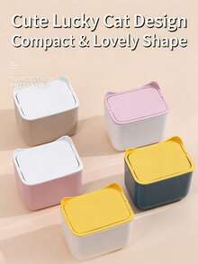 2/4Pcs Lucky Cat Ear Shaped Mini Trash Can With Flip Lid, Effectively Contains Litter Box Odors, Available In 2 Colors, Makes Cat Litter Cleanup Effortless – Ideal For Indoor Cats And Pet Owners - Multicolor - View 7