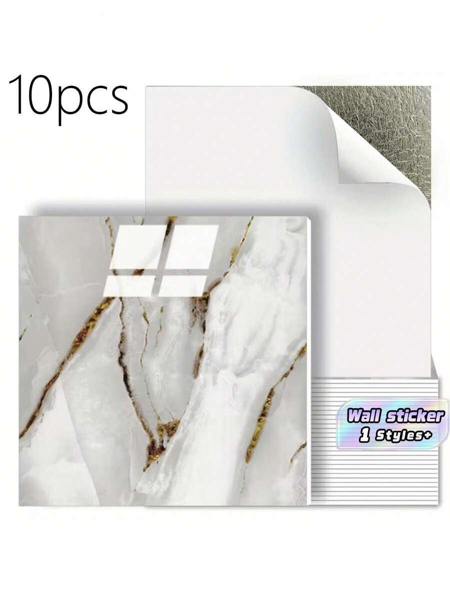 10片 0.9㎡ 深灰色大理石紋瓷磚貼紙 防水防潮鋁塑板 自黏式牆紙,適用牆面翻新與裝飾,情人節、情人節婚禮、生日 - 棕金色 - 查看 1