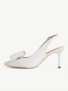 CUCCOO CHICEST Off-White Pointed Toe Stiletto Round Cut Women's Bow High-Heeled Shoes Fashionable And Sexy Four-Season Commuting Daily Versatile Elegant Simple - Beige - View 6