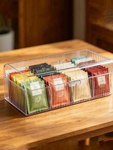 Dust-Proof Clamshell Tea Bag Storage Box With Separate Compartment, Multi-Functional Countertop Storage Container, Suitable For Coffee Capsules, Herbal Tea Bags And Beverage Bags - Transparent - View 4