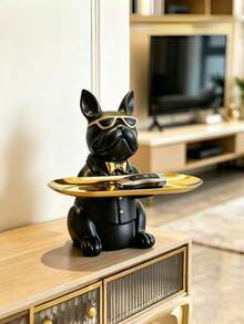 1pc French Bulldog Desktop Storage Box, Entryway Key Jewelry Holder Tray, Cute Dog Statue Organizer For Entry Table, Minimalist Home Decor For Keys, Jewelry, Small Sundries - Multicolor - View 2