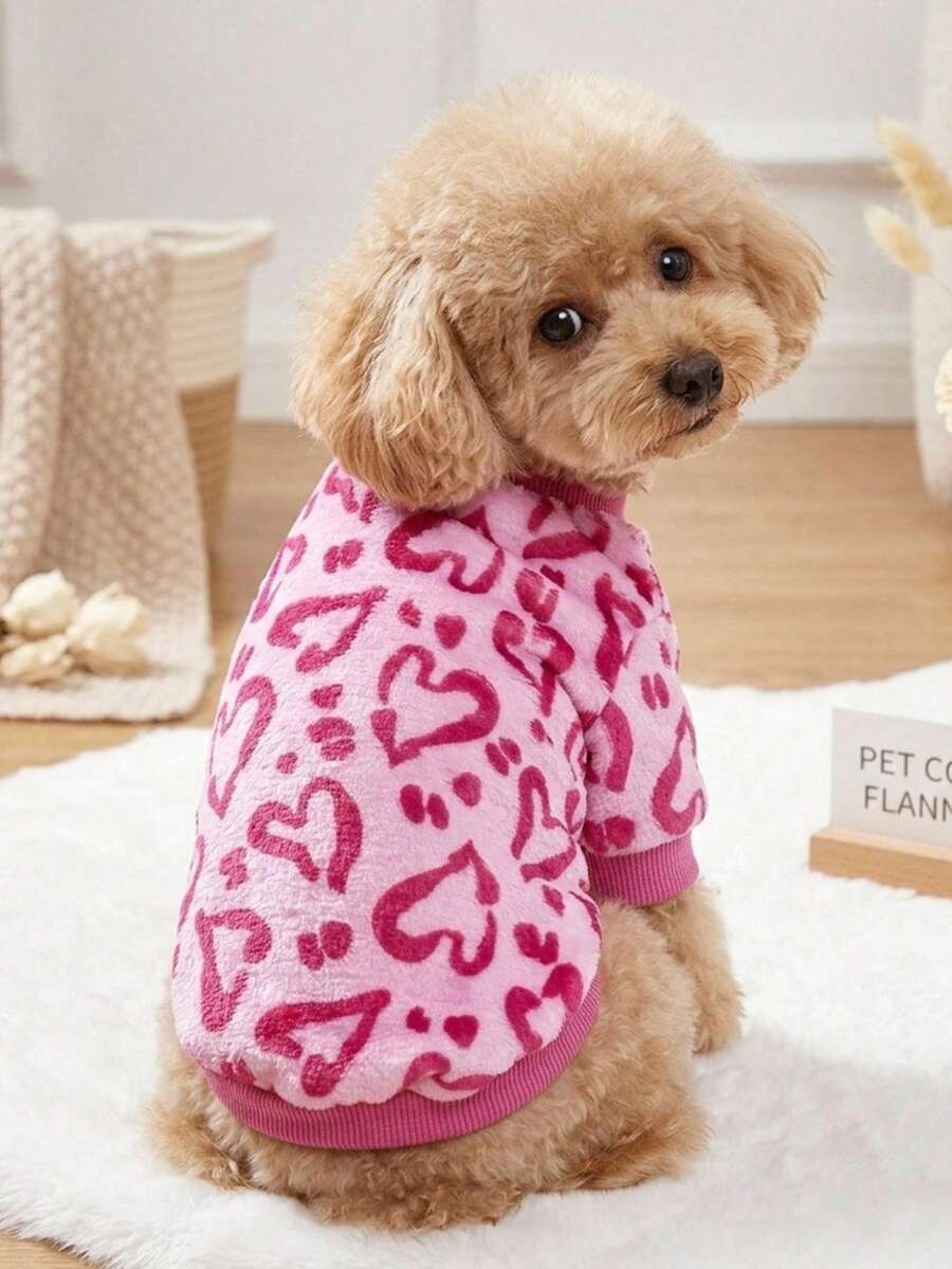 PETSIN 1 Piece Of Caring Flannel Pet , Thick And Warm Pet Clothing In Rose Red Flannel - Multicolor - View 1