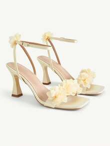 CUCCOO CHICEST Summer Yellow Sardine Flower Square Toe Thick Heel Elegant Fairy Style Roman Ladies High Heel Sandals - Yellow - View 3
