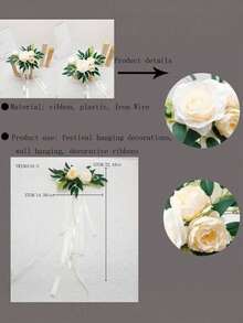 1 Peça Arranjo Floral Artificial de Eucalipto e Rosa para Encosto de Cadeira, Decoração de Casamento e Festa ao Ar Livre, Ornamento de Mesa, Plástico Realista, Sem Rega, Fácil Manutenção, Versátil para Uso Interno e Externo, Decoração para Casa e Jardim, Presente - Multicolorido - Visão 16