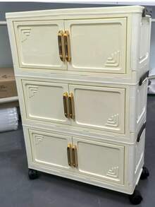 One Foldable Storage Cabinet, 50 Cm (19.69 Inches) Wide, Designed As A Portable Wardrobe For Home Use, Available In 1 To 5 Size Options. Features A Sturdy Double-Door Design With Wheels, Ideal For Organizing Clothes And Toys. - Cream Door - View 10