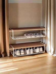 1PC Large Capacity Adjustable No Installation Foldable Hook-On Under Shelf Organizer White Multi-Functional Shoe Rack Dorm Home Storage For Shoes Clothes Items Space Saver Storage Solution - Multicolor - View 8