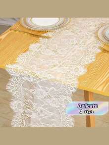 White Lace Table Runner, Vintage Wedding Party Decor, Boho Style Tablecloth - A - View 1