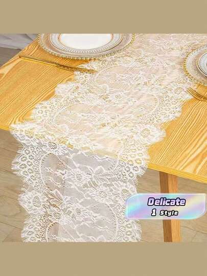 White Lace Table Runner, Vintage Wedding Party Decor, Boho Style Tablecloth