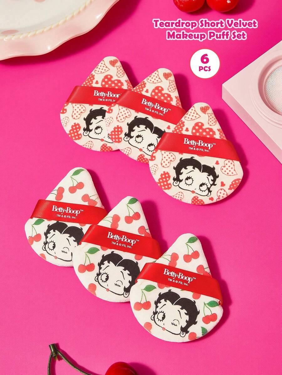 Betty Boop x SHEIN 6-Piece Betty Boop Printing Loose Powder Puff Ultra Soft Makeup Sponge, Facial Mixer For Dry Powder, Setting Use - Multicolor - View 1