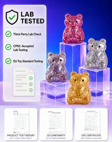 1pc Silver Glitter Bear Squeeze Figure With Clear Jelly Texture, Sparkle Filled Animal Shape In Blue Striped Window Box, Soft Handheld Ornament For Desk Decor, Shelf Display And Travel Carry - Multicolor - View 6