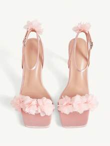 CUCCOO CHICEST Summer Pink Sardine Flower Square Toe Thick Heel Elegant Fairy Style Roman Ladies High Heel Sandals - Pink - View 9