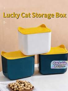 2/4Pcs Lucky Cat Ear Shaped Mini Trash Can With Flip Lid, Effectively Contains Litter Box Odors, Available In 2 Colors, Makes Cat Litter Cleanup Effortless – Ideal For Indoor Cats And Pet Owners - Multicolor - View 1