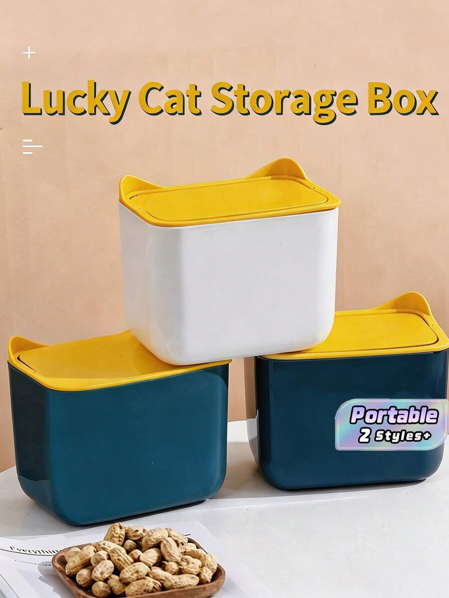 2/4Pcs Lucky Cat Ear Shaped Mini Trash Can With Flip Lid, Effectively Contains Litter Box Odors, Available In 2 Colors, Makes Cat Litter Cleanup Effortless – Ideal For Indoor Cats And Pet Owners - Multicolor - View 1
