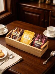 1 PC Bamboo Tea Bag Organizer Box With Handle Portable Coffee Sachet Storage Rack For Office Kitchen Countertop Minimalist Home Decor Stocking Stuffers Christmas Gift Idea Must Haves - log color - View 2