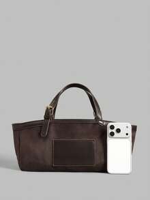 Ontre Women's Fashion Brown Tote Bag, Exquisite And Simple Handbag, Soft And Versatile Baguette Bag, For Daily Use, Commuting, Shopping - Coffee - View 4