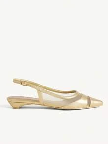 CUCCOO CHICEST Ladies Kitten And Gold Mesh Hollow Point Short Heel Shoes - Gold - View 3