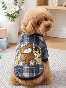 PETSIN 1 Piece Of Three Teddy Bear Plaid Flannel Pet , Black Flannel Thick Warm Pet Clothing - Multicolor - View 2